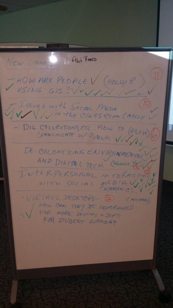 ByrHut's tweet photo. What's going on at #THATCampUC? Check out our brainstorming and session voting! More up on the blog later #THATCamp http://t.co/50SrtdWMv9