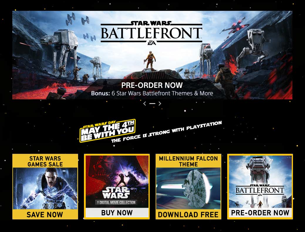 PlayStation's tweet photo. Today's your last chance to save on Star Wars goodies: https://t.co/BiGOHF12G4 May the 4th be with you! http://t.co/EKQmqW8Cgt