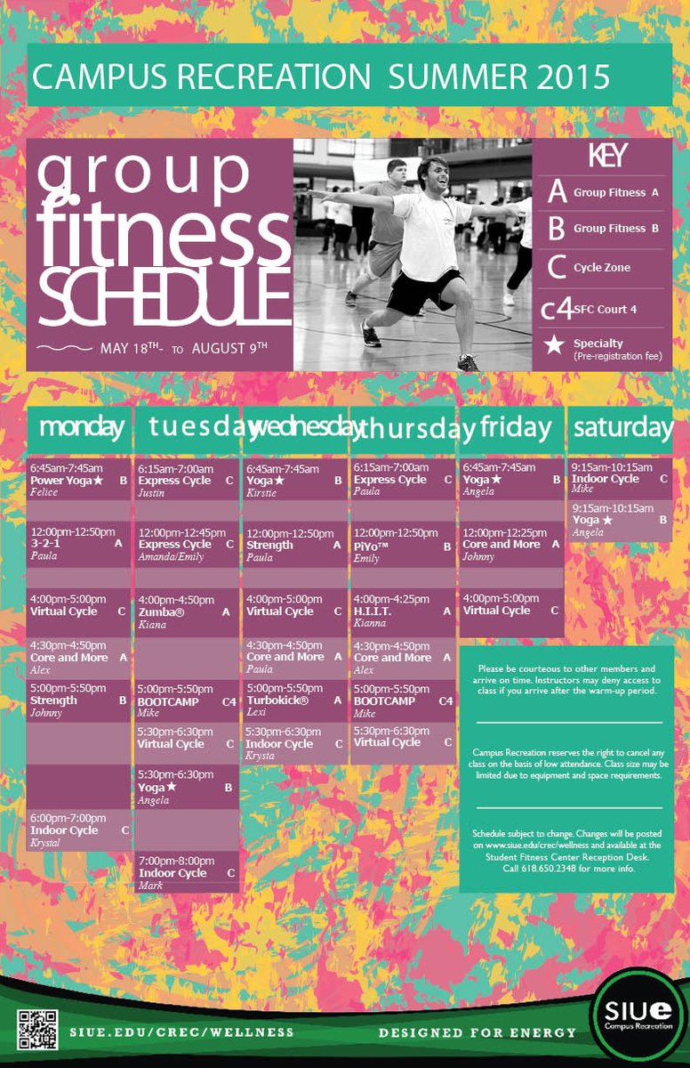 SIUEcampusrec's tweet photo. Here is the Group Fitness Schedule for this summer! http://t.co/OeJErufKUg