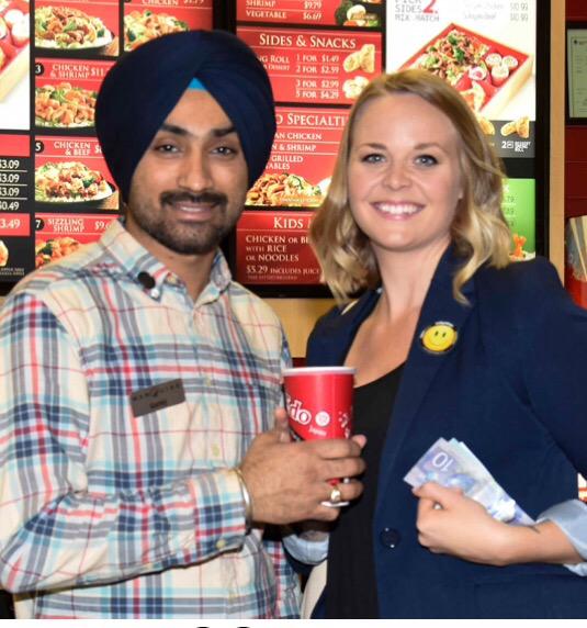 Completing deed #4 for #31daysofhappy! Chelsea made this guy's day by buying him a beverage! #smilesallaround #yeg