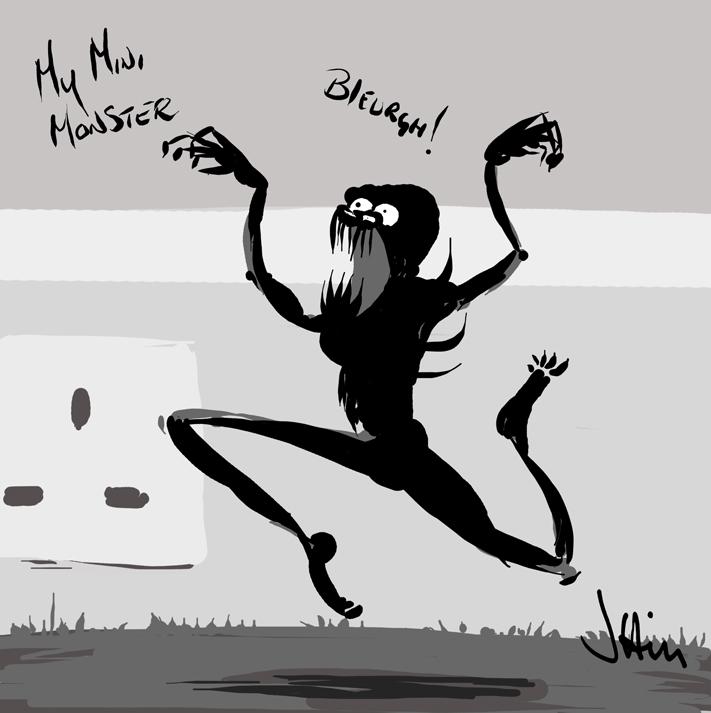 Dark_Derek's tweet photo. Friday's @Daily__Doodle was ##MyMiniMonster here's mine prancing across the carpet. http://t.co/mxfPrOGPmO