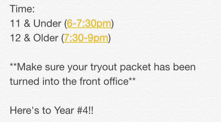 stingrayforsyth's tweet photo. FIRST TRYOUT CLINIC IS TONIGHT! http://t.co/L5I8NNvO7D