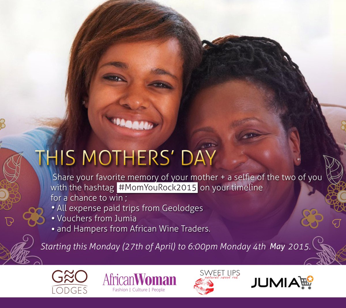 africanwomanmag's tweet photo. Enter #MomYouRock2015 campaign and wine a great trip and great prizes you and your mother this Mothers' day! http://t.co/tURy8CLX0A