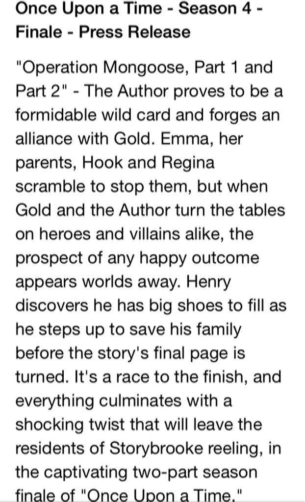 HessaInLovee's tweet image. #OnceUponATime Season 4 Finale -PRESS RELEASE

#OperationMongoose #CaptainSwan #Snowing #OutlawQueen #Rumbelle #OUAT