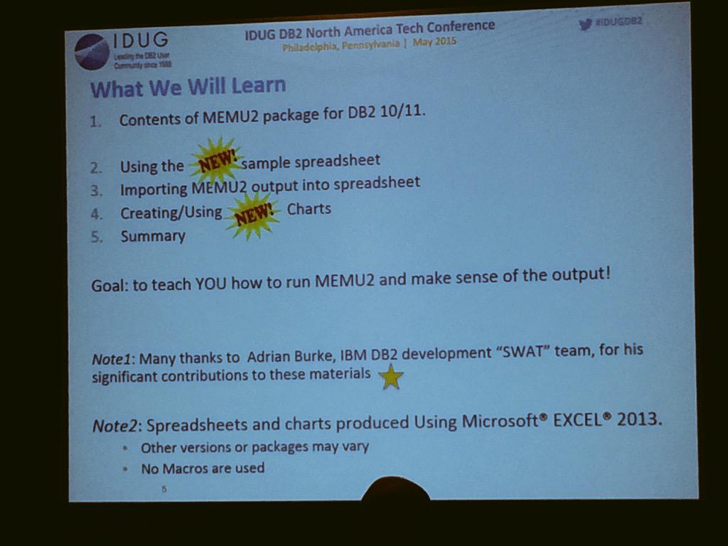 DBeulke's tweet image. #IDUGNA Judy Ruby Brown talks about MEMU2 #DB2zOS spreadsheet tool for managing  memory &amp;amp; overall performance