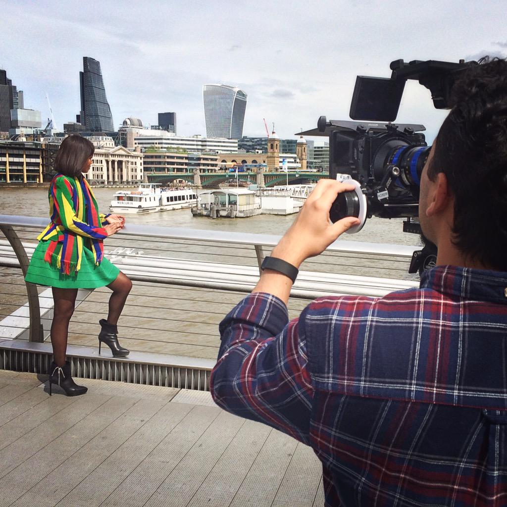 Clapper_Loader's tweet photo. @Funmilola taking in the sights on the #MilleniumBridge with DoP David Pulgarin @Light_Frame_Fly http://t.co/LV34gO2S7M