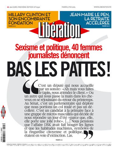 libe's tweet image. A la une de @libe : 40 femmes journalistes dénoncent le sexisme en politique #BasLesPattes journal.liberation.fr/publication/li…