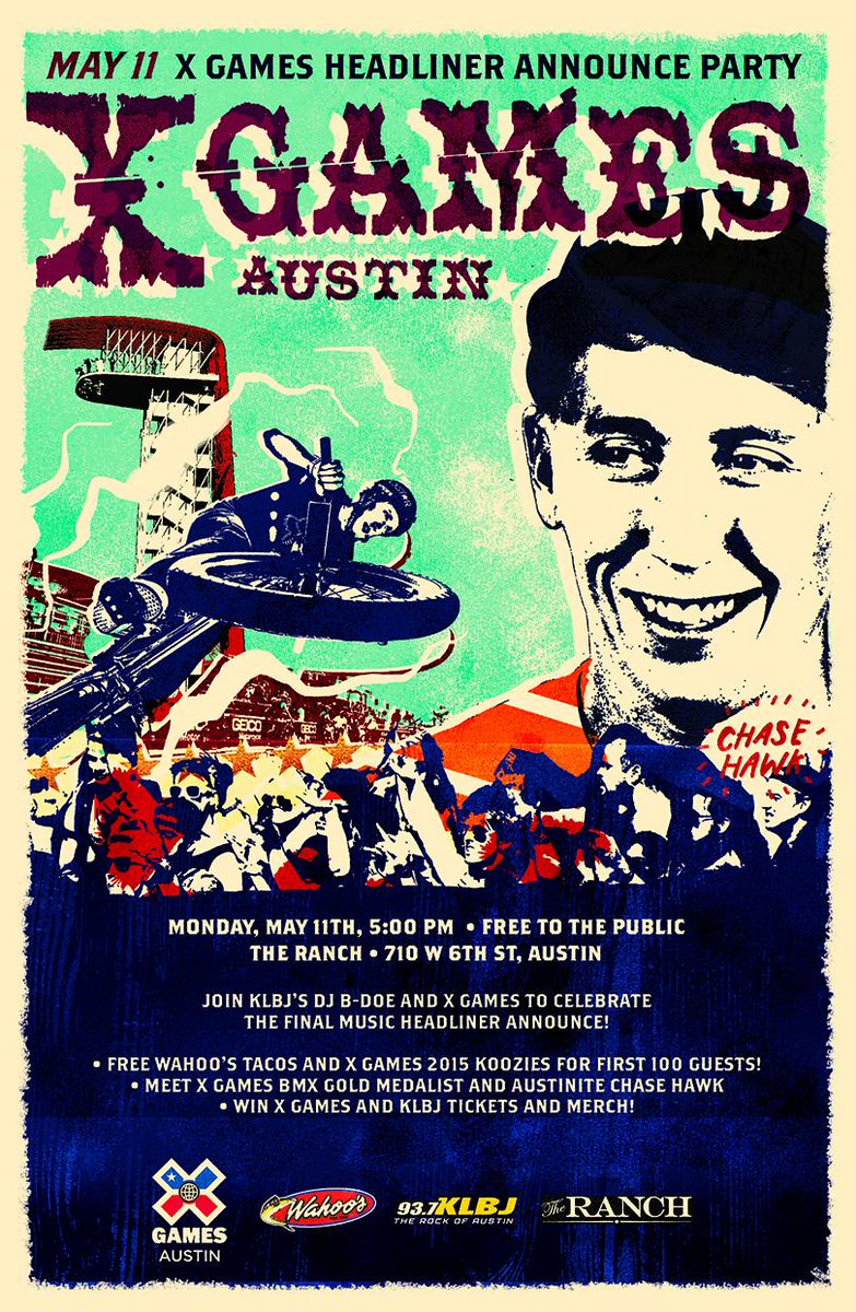 XGames's tweet photo. On May 11, we’re going to announce our final #XGames Austin headliner!

Join the celebration at The Ranch on West 6th http://t.co/abnpYxKKNW