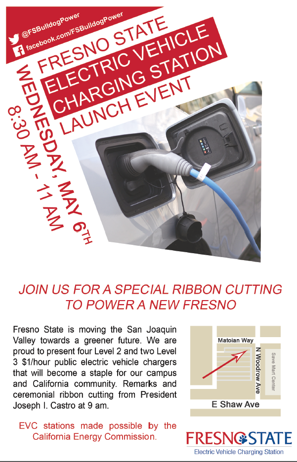 This Wednesday! #ElectricVehicle #ChargingStation launch <a href="/Fresno_State/">Fresno State</a> <a href="/FSbulldogpower/">FS Bulldog Power</a> ow.ly/i/aEshW