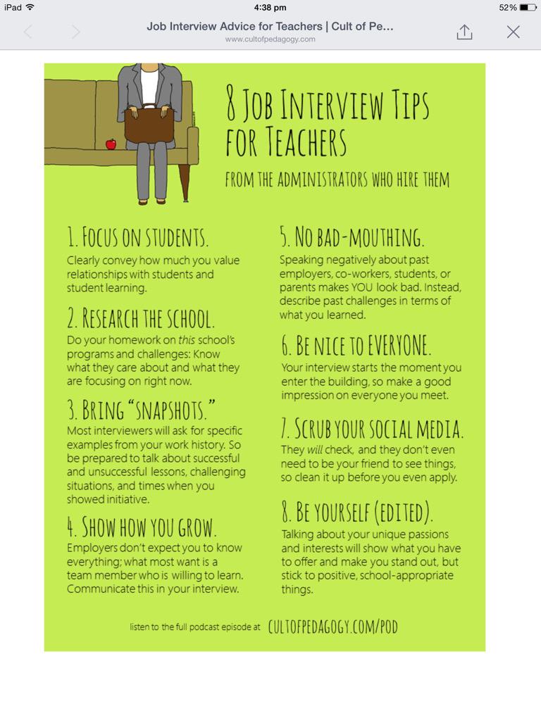 LMG2585's tweet photo. Interview tips for teachers#ACUedu_452 http://t.co/XJKNtDnfm3