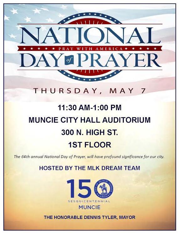 WhitelyCC's tweet photo. .@MLK_DreamTeam National Day of Prayer program, Thursday at 11:30 @CityofMuncie Auditorium http://t.co/I7U5wLUNiG