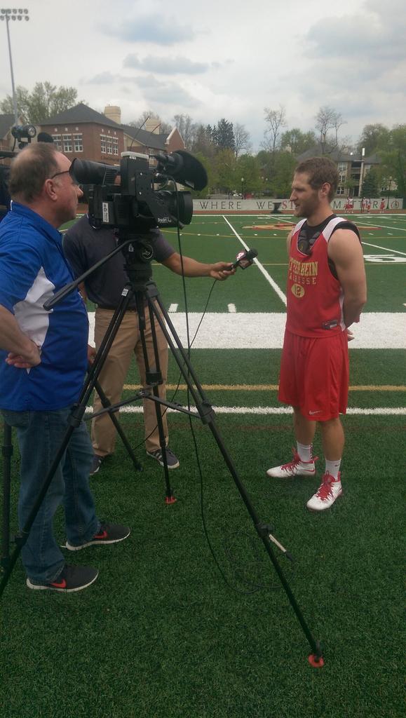 Ott_Athletics's tweet photo. Team captain Derek Hohn talks with local news outlets to help preview Wednesday's Men's Lacrosse NCAA game: http://t.co/en1AcFHSuM