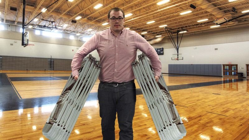 TheOnion's tweet photo. This Week Last Year: Man Hoping People Notice How Many Folding Chairs He’s Carrying At Once http://t.co/4iU7kz6OMO http://t.co/WzrQkGKQs9
