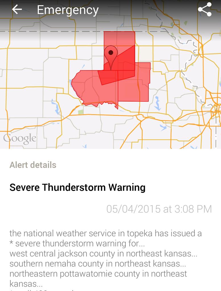 TwittnRob's tweet photo. My #RedCross Emergency App and @NWSTopeka have my back. Did you #MakeAPlan? #TakeAnApp! http://t.co/iEqZ1cNAFz #KSwx http://t.co/tginOxVgJF