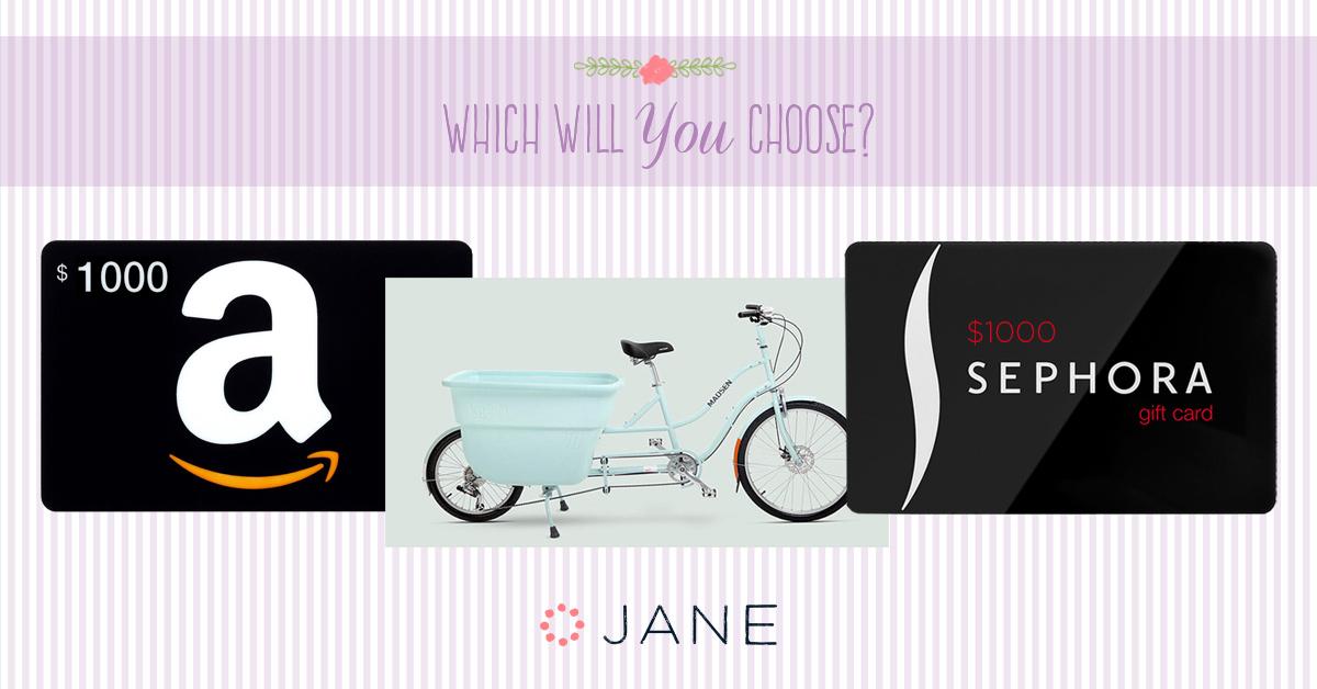 janedeals's tweet photo. {#GIVEAWAY} Madsen Bike, $1000 Amazon Gift Card, or $1000 Sephora Gift Card. Enter here! > {https://t.co/u1SnVqm1In} http://t.co/NsqrN1Pj9j