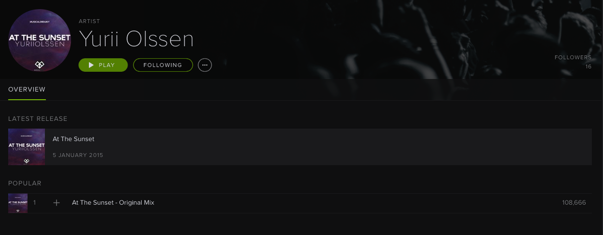 YuriiO7's tweet photo. 108k plays on Spotify #AtTheSunset http://t.co/1lvfGijhNg