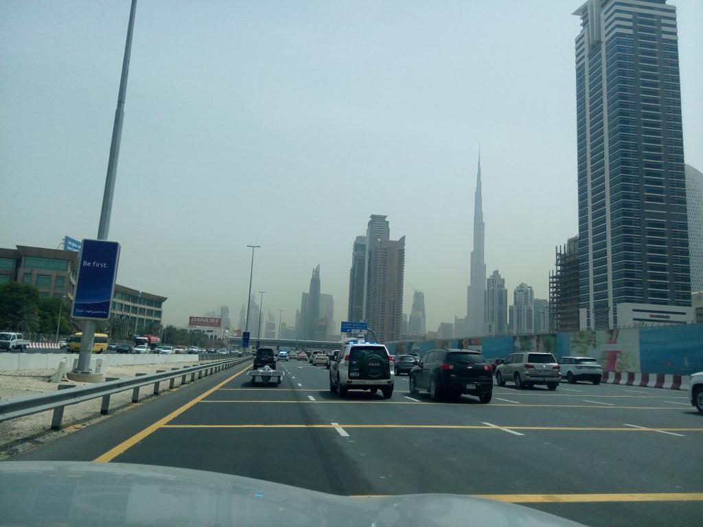 The PI Solar Car on its way to the Think Science Fair at DIWC! Thanks to <a href="/DubaiPoliceHQ/">Dubai Policeشرطة دبي</a> for looking out for us!