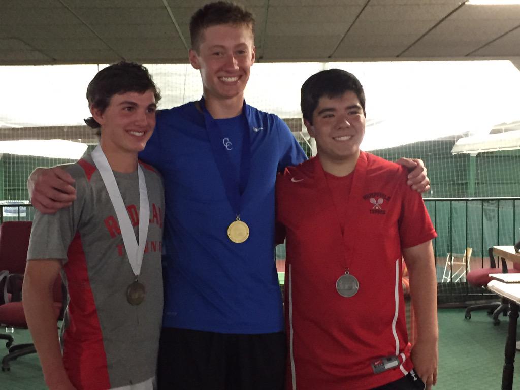 dianapugs's tweet photo. Boys' Tennis: @cedarcrestmft Colin Muraika (center) def @hempfield Derek Hagino 6-3,6-2 to win the AAA district title http://t.co/2n1HUze749