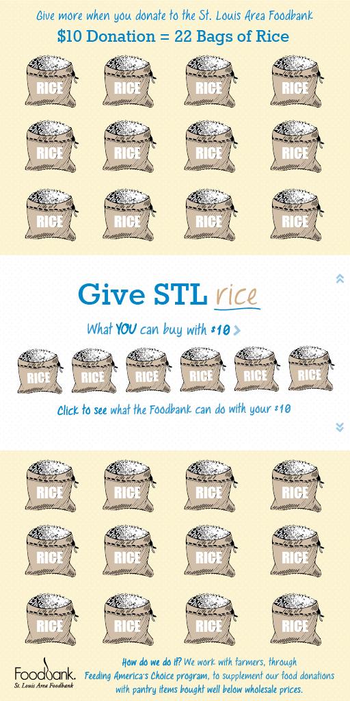 STLFoodbank's tweet image. Give STL rice! #pantrystaple #GiveMore4YourMoney #GiveSTLDay #stl
Donate &amp;gt; bit.ly/give-stl-day