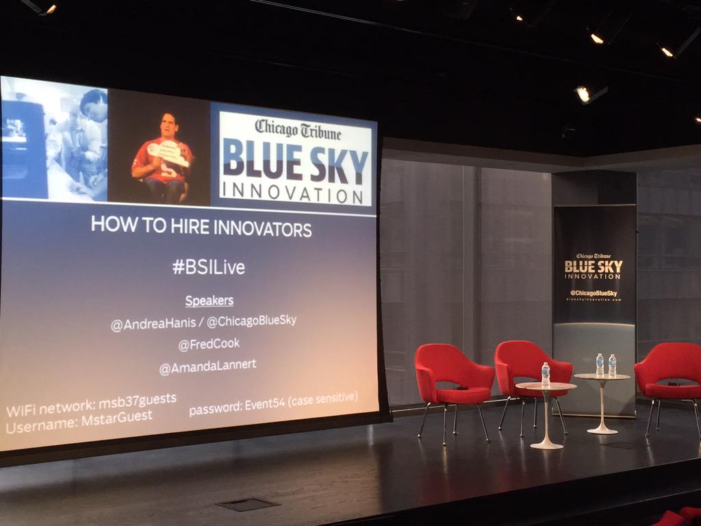 LeslieAMarshall's tweet photo. The #BSILive stage is set for "How to Hire Innovators" with @AndreaHanis @fredcook @AmandaLannert #hiring #innovation http://t.co/g4r2DK4YKz