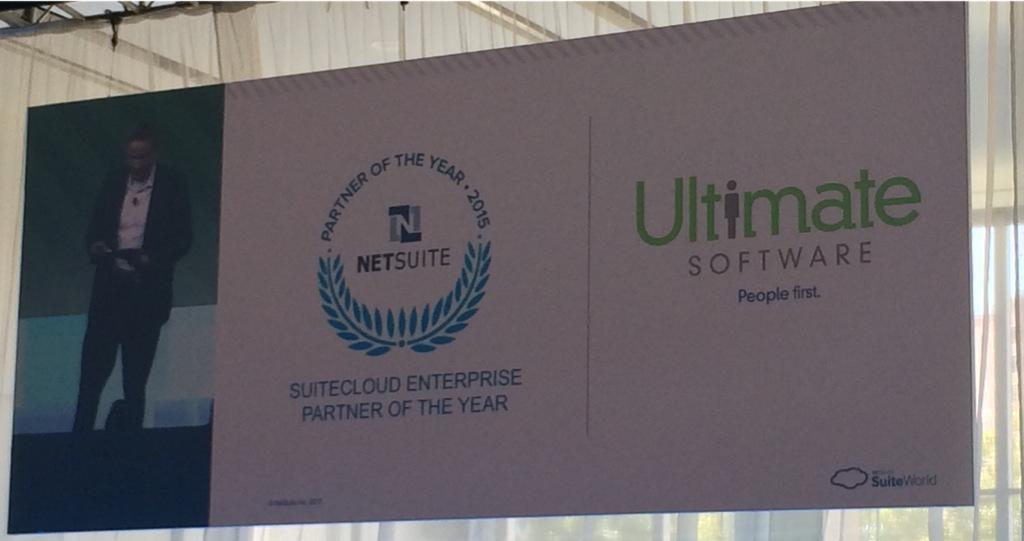 McAdorey's tweet photo. Partner of the year! @UltimateHCM recognized by @NetSuite for Partner of the Year honors #Suiteworld #oneteamonegoal http://t.co/804LxWxyJn