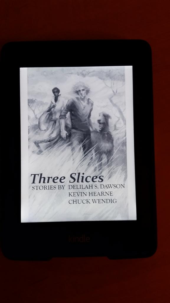dawsoncowals's tweet photo. This just showed up magically on my #Kindle #GonnaBeUpAwhile #ThreeSlices @KevinHearne @ChuckWendig @DelilahSDawson http://t.co/Rx12aQL8XE