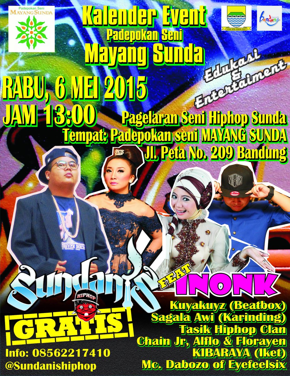 besok rabu 6 mei jam 13:00 pagelaran seni @sunddanishiphop di <a href="/PS_MayangSunda/">Padepokan Seni Bdg</a> grats <a href="/ebithEBITH/">#RAPyat</a> <a href="/imanjimbot/">Jimbot</a> <a href="/osis6bdg/">OSIS SMAN 6 Bandung</a>