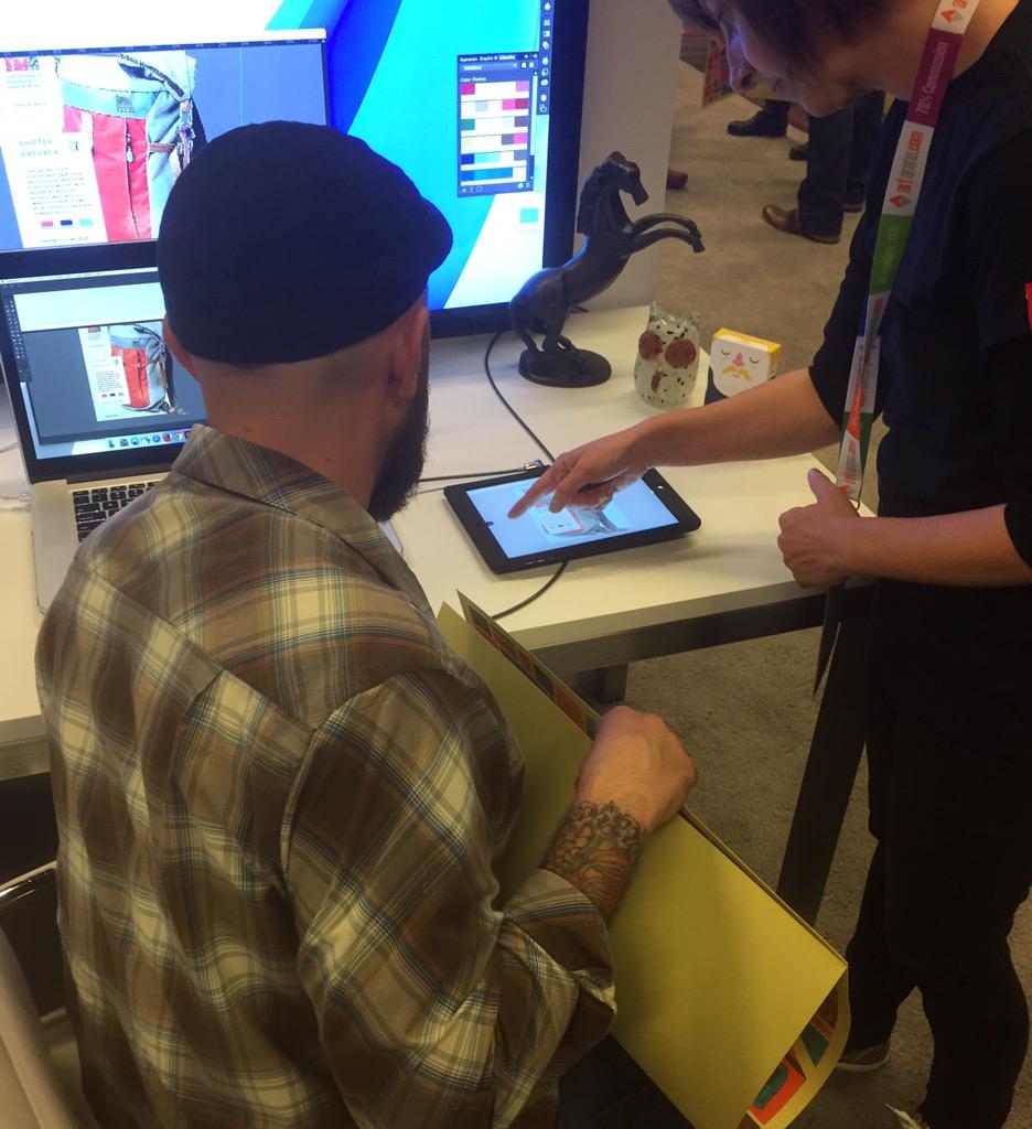 InDesign's tweet photo. You've heard about it. Now see it in action. Take #CompCC for a test drive of your own at the #AdobeHOW booth 826. http://t.co/2LyDPXnT30
