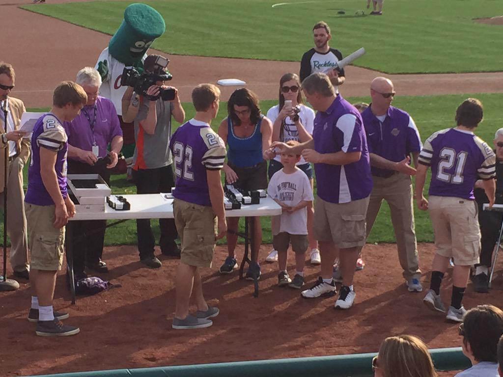 BGMarauderFball's tweet photo. Thx to the @AltoonaCurve for allowing us 2receive our State Championship rings 2night before their game. #community http://t.co/6F0aQRBYwA