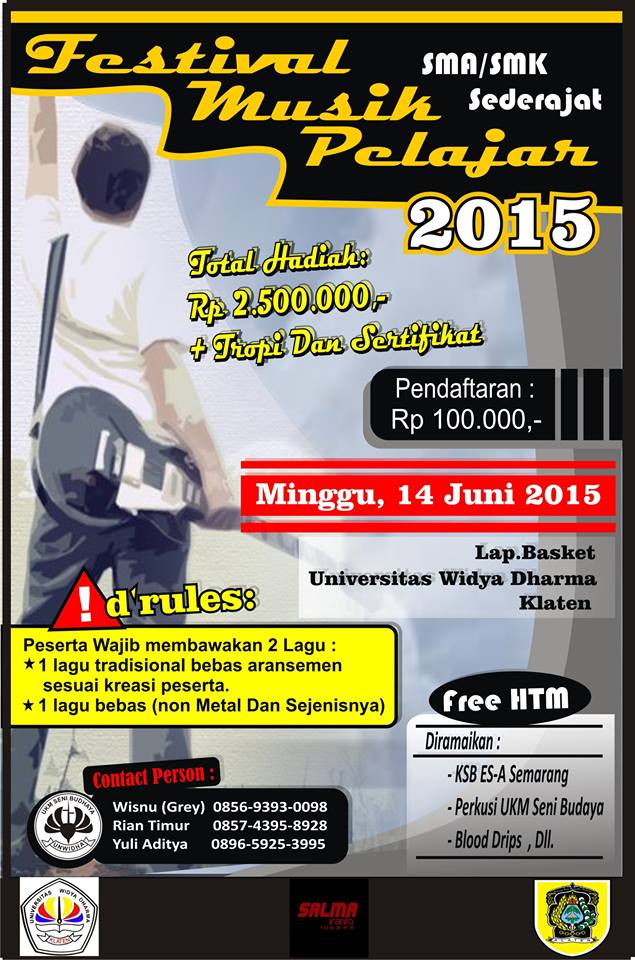 sb_unwidha's tweet photo. Festival Musik Pelajar | tingkat SMA/SMK/MA sederajat | 14/6/15 | @ Unwidha | CP 085743958928  @kabarklaten http://t.co/mMTiTZCu4u