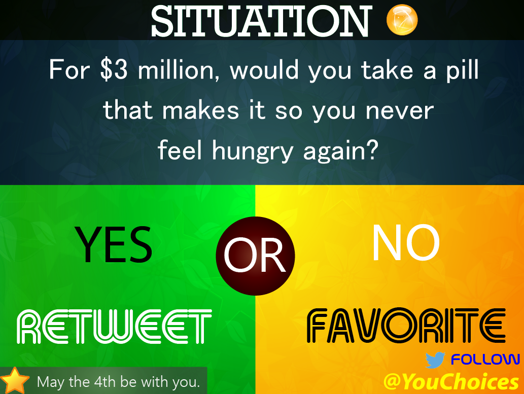 YouChoices's tweet photo. Never hungry? http://t.co/Xj6aWde11c