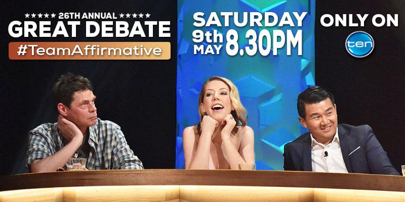 Who are you following in Saturday's Great Debate? #TeamAffirmative will feature <a href="/ronnychieng/">Ronny Chieng</a> <a href="/Kathbum/">Katherine Ryan</a> &amp; Rich Hall!