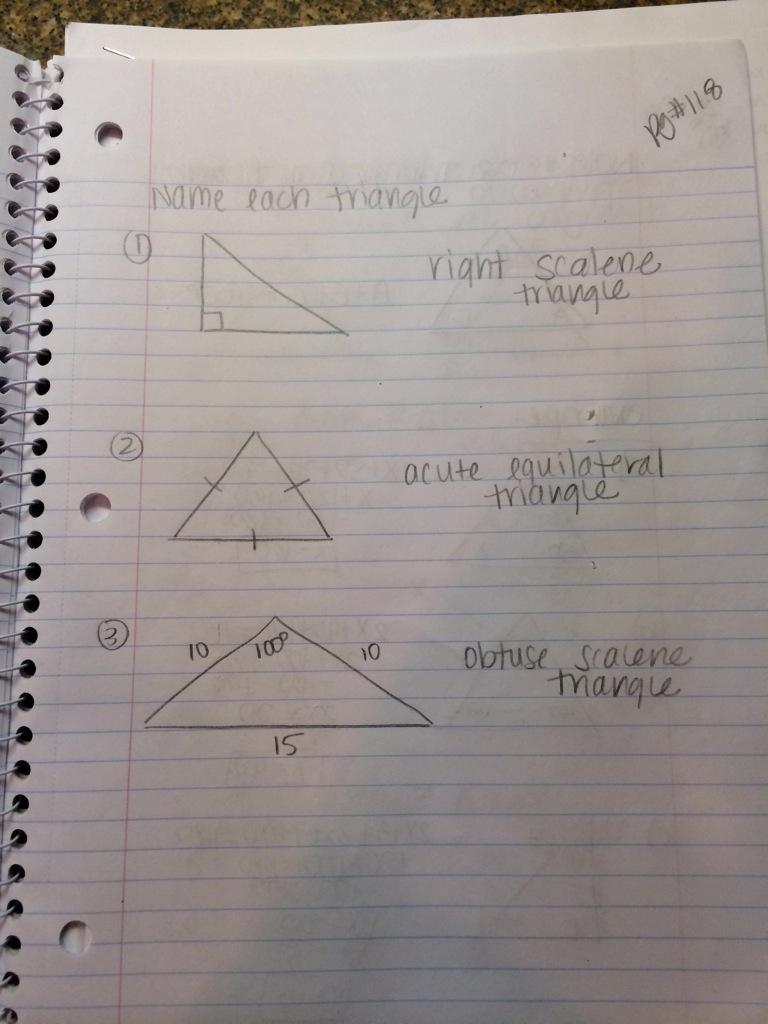 Notes#8.02: classifying triangles. Page #117-118 in our notebook.