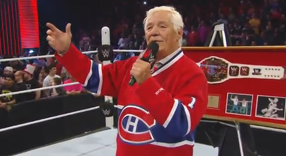 WWE's tweet photo. Merci Beaucoup Pat! 

#PatPattersonAppreciationNight 
#RAWMontreal http://t.co/hRSPC1oGEe