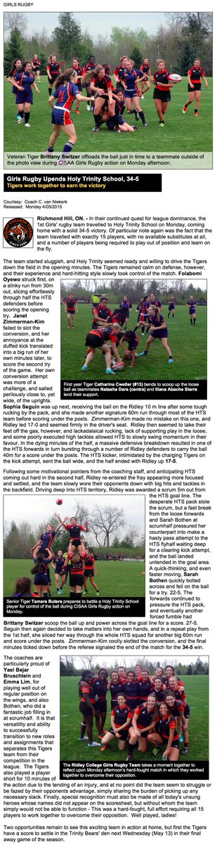 RFC1889's tweet photo. Congratulations to the @Ridley_College Girls Rugby Team on a hard fought victory this afternoon at HTS. #teamwork http://t.co/okp7ecPW4R