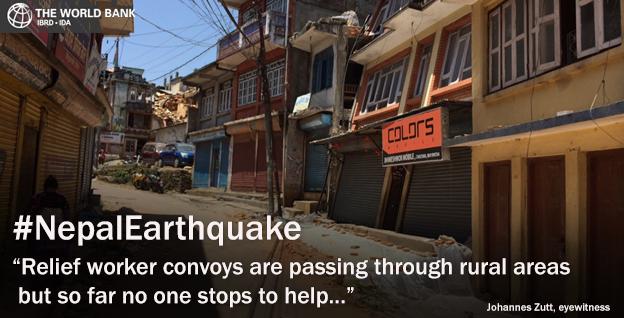 WorldBankGroup's tweet photo. Relief worker convoys are passing rural areas but no one stops to help:  http://t.co/Z8MWxrC6kr #NepalEarthquake http://t.co/3qWKD9bZSA