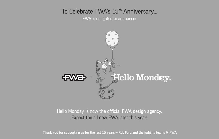 fwa's tweet photo. To Celebrate FWA's 15th Anniversary... FWA is Delighted to announce: http://t.co/g9bLIIhk7Z #FWA15 @hellomondaycom http://t.co/PmCzDsuDrv