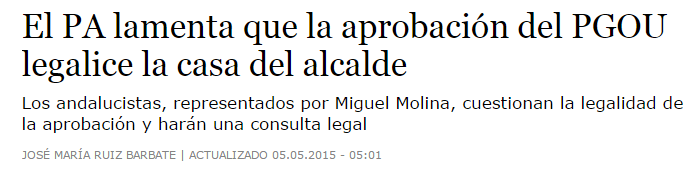PAterritorioCDZ's tweet photo. #Barbarte "El PA lamenta que la aprobación del PGOU legalice la casa del alcalde", @pamiguelmolina, vía @diariocadiz http://t.co/CCv3uPje8s