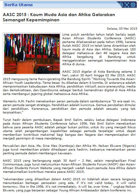 Kemlu_RI's tweet photo. AASC 2015 : Kaum Muda Asia dan Afrika Gelorakan Semangat Kepemimpinan http://t.co/yG7E49aI7B #AASC2015 #KAA60 http://t.co/AEtVSdjHzB