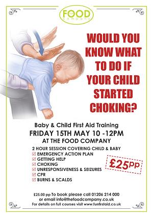 Hey @MNColchester - Baby First Aid course at The Food Company, Friday 15th May. 2 hrs could save a child's life.