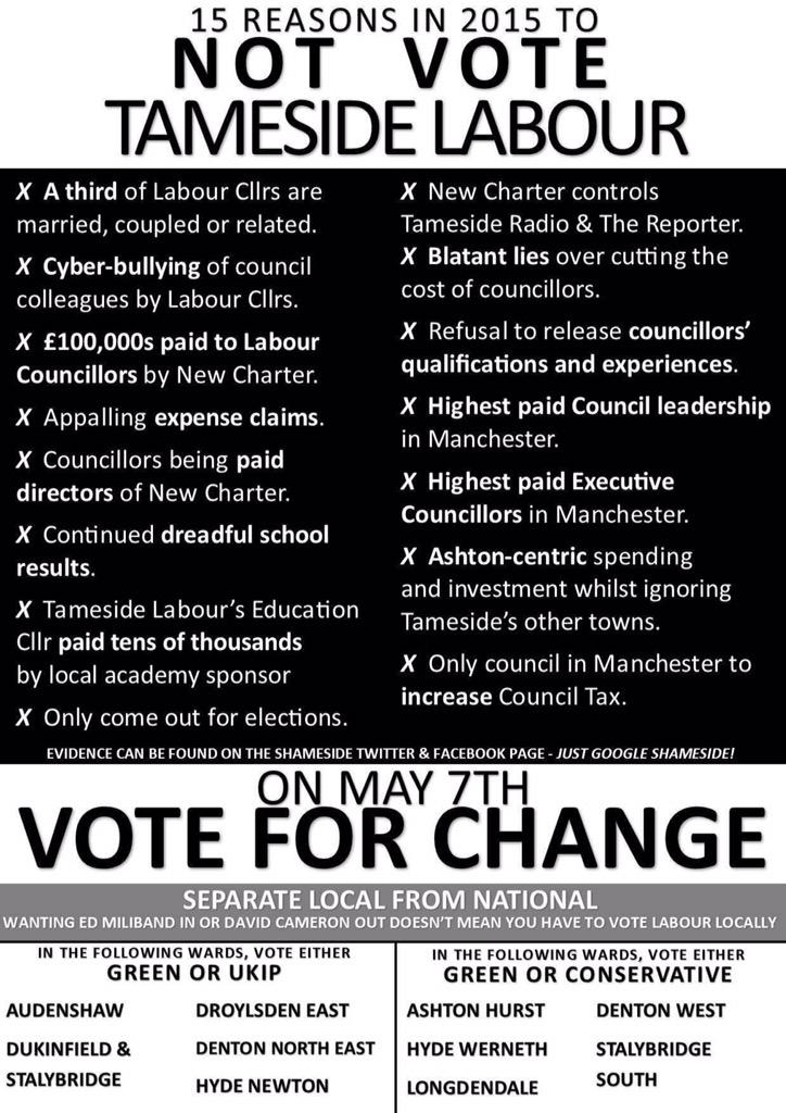 shameside's tweet photo. Retweet - we have 2 days to stop the rot. #TamesideRevolution #15for15 http://t.co/xI7QWVl7SS