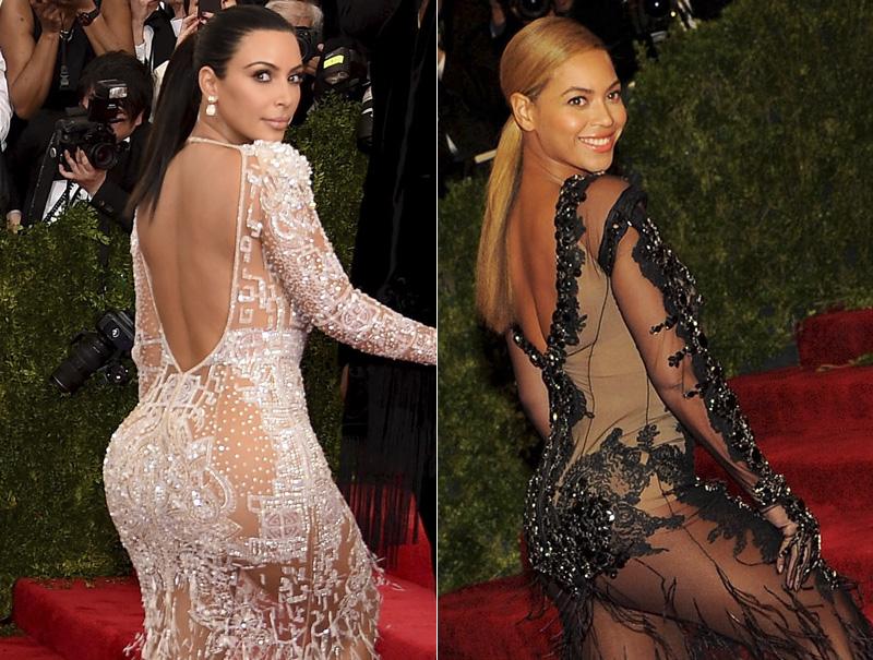 smoda's tweet photo. Hemos tenido un 'dejá vu' con el vestido de Kim Kardashian. ¿Eres tú, Beyoncé? #MetGala http://t.co/CZkhIn0EZK http://t.co/TwzjmwYpEQ