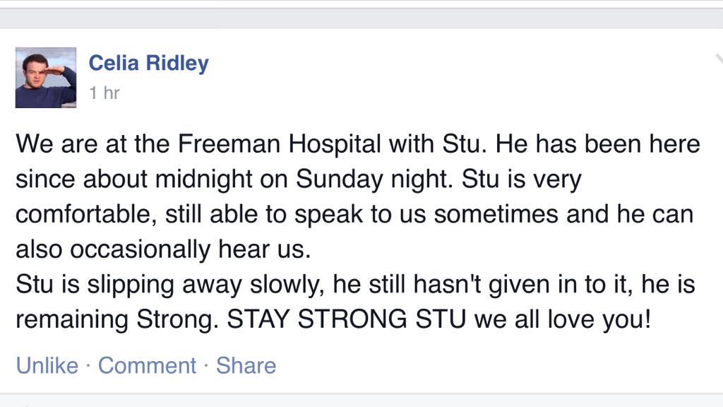 Latest news on Stu from Celia #staystrongstu