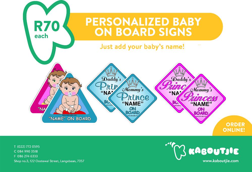Kaboutjie's tweet photo. Personalized Baby on Board signs. 

Order online http://t.co/SWRTvCzTsB http://t.co/uOnPA2GmP4