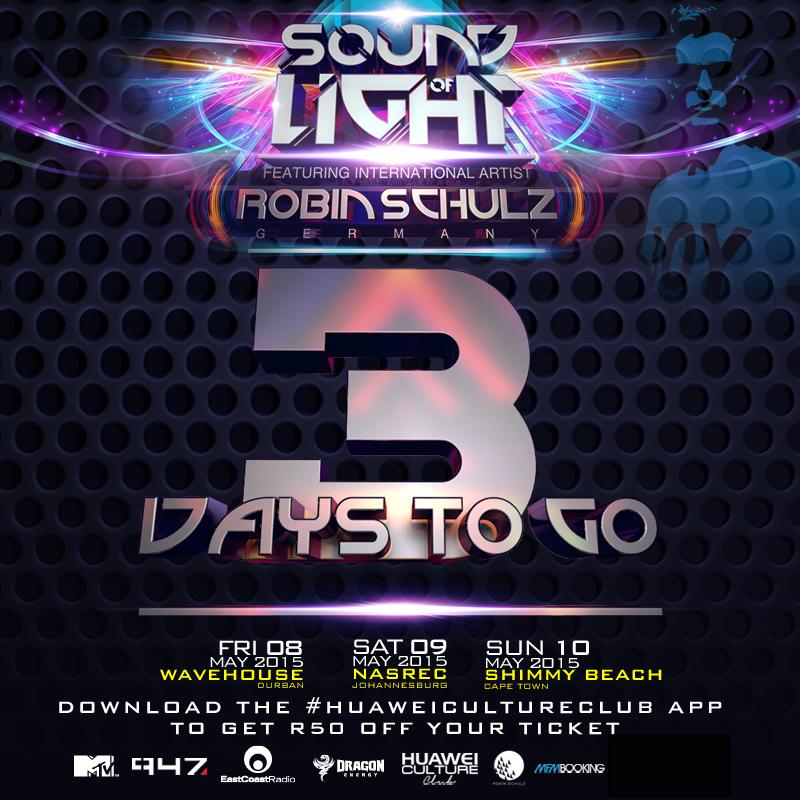 HuaweiZA's tweet photo. 3 days until @RobinSchulz hits #SoundofLightSA! Get R50 OFF your ticket on the #HuaweiCultureClub app! http://t.co/5I96miQKDt