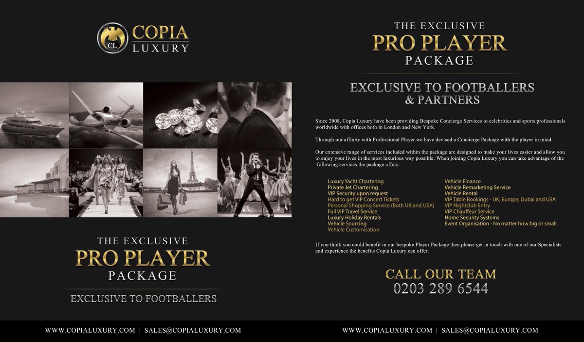 Proplayermag's tweet photo. @copialuxury The exclusive package for professional players!!! #specialists #copia #luxury #private #concierge #VIP http://t.co/Ng2lU8avic