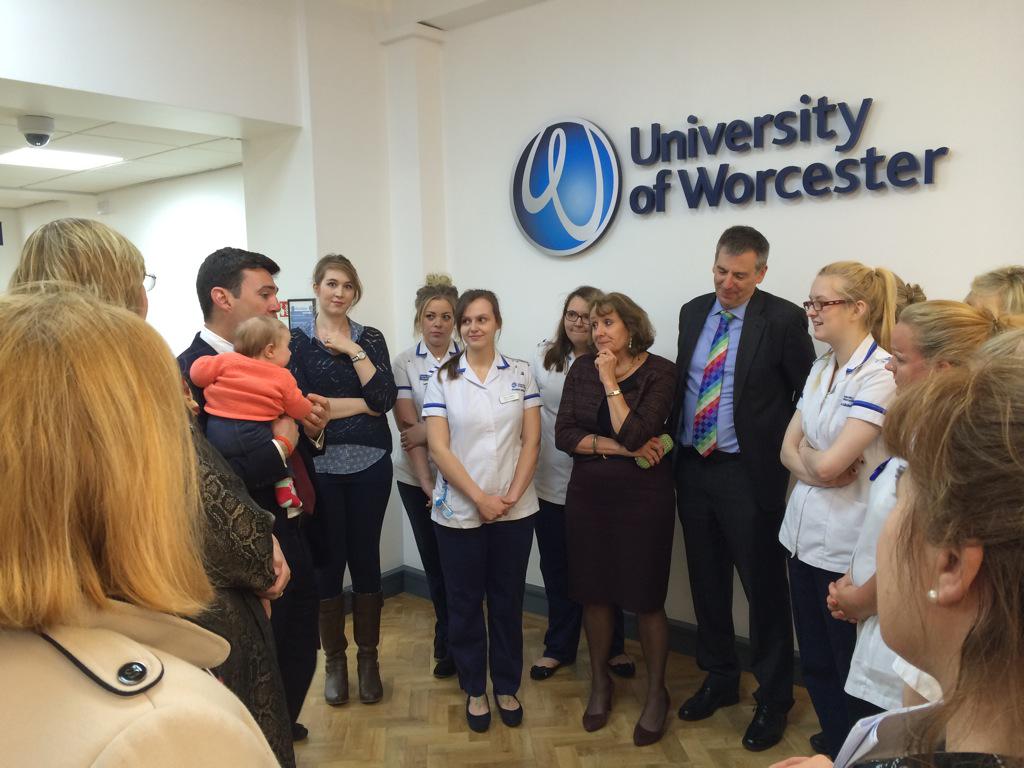 andyburnham's tweet photo. Met great group of midwifery students at Worcester &amp; said we'd recruit 3000 more. I even got to kiss a baby! #voteNHS http://t.co/ie4ryLNfjM