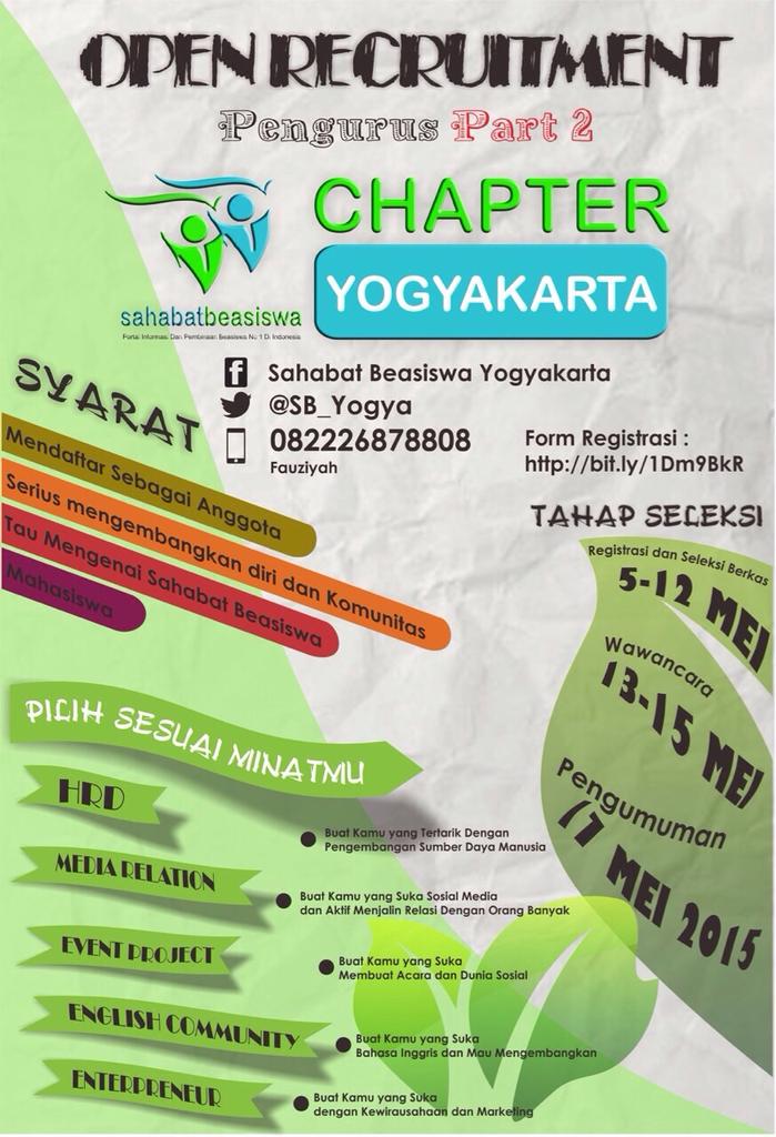 @OviliaHandayani silahkan lihat ini ya kak. Mari bergabung dengan Sahabat Beasiswa Chapter Jogja :)