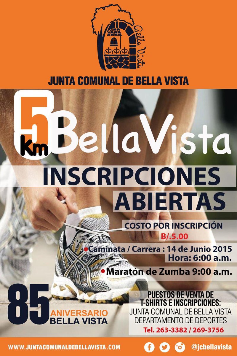 JCBellaVista's tweet photo. Ya estan abiertas las Inscripciones para la Carrera/Caminata 5Km de #BellaVista Inscribete en la #JCBV http://t.co/Shtqyx6khv