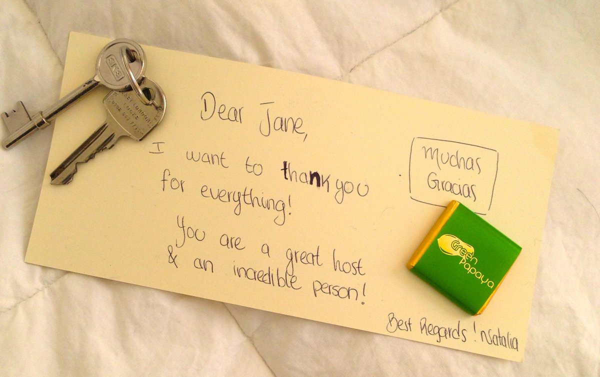 JaneEgginton's tweet photo. Lovely note from Natalia @airbnb #interiordesigner http://t.co/ylBuaodePc